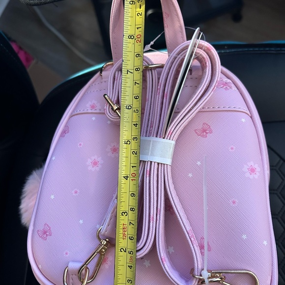 UnderOneSky Pink Butterfly Backpack with Pom Pom (8”x7”x3”) - Picture 2 of 12